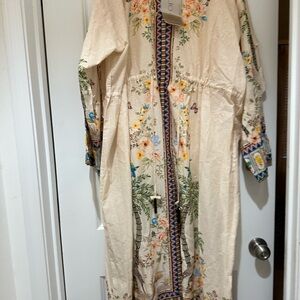 Agha Noor Floral Long Sleeve Dress with Colorful Accents Size M